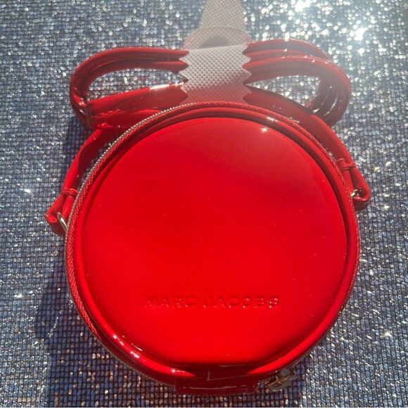 Marc Jacobs Mini 4 Red Patent Leather Crossbody Round Circle Canteen Bag